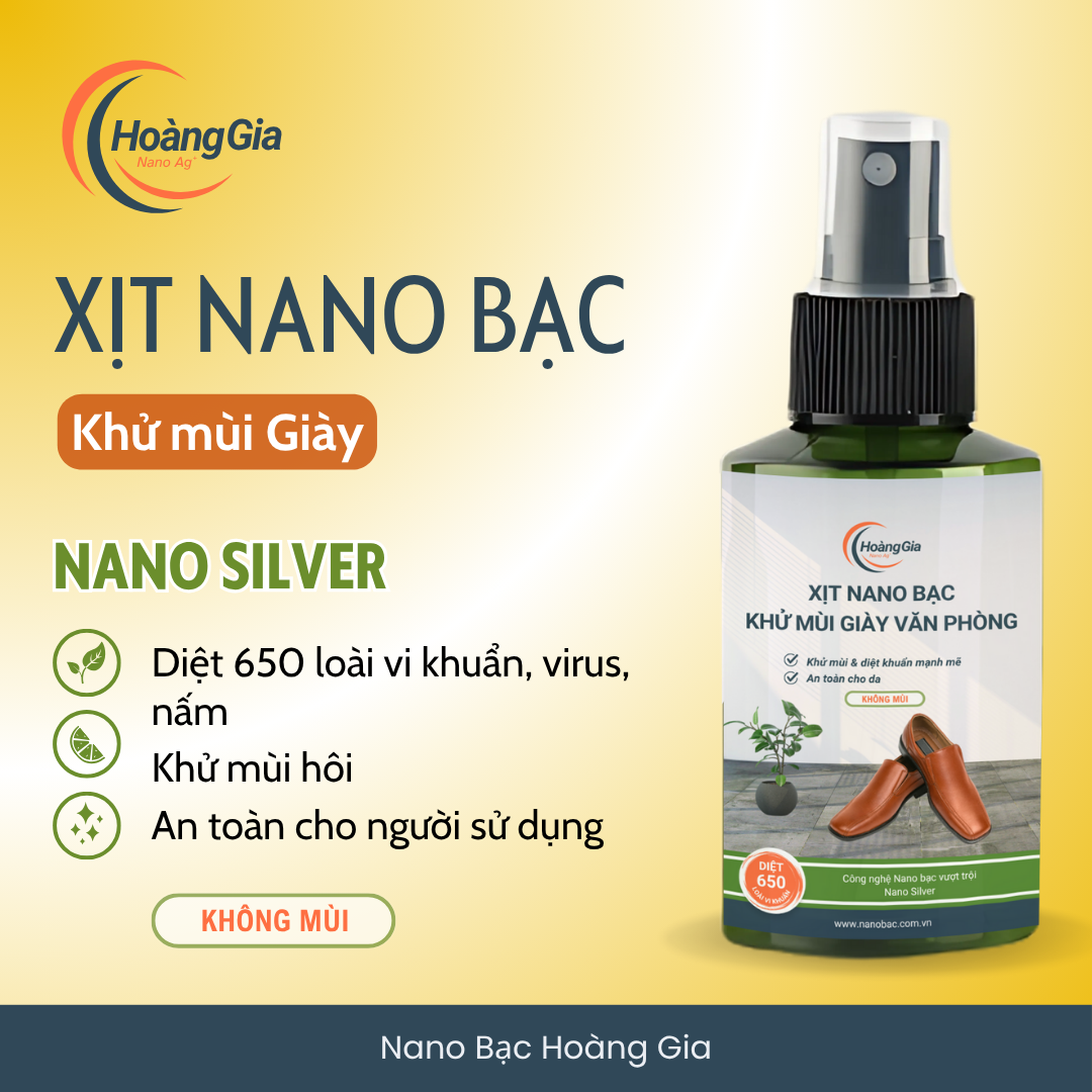 Xịt Khử Mùi Giày Công Sở Nam Nano Bạc Hoàng Gia 100ml - Khử Khuẩn Giày, Chống Hôi Chân Hiệu Quả