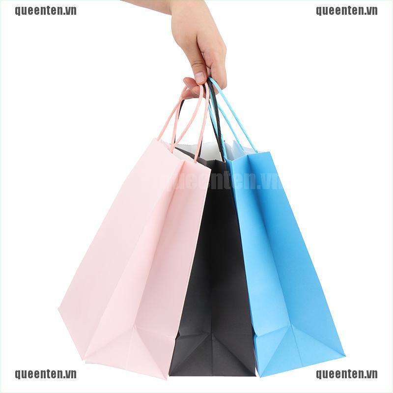 Solid Color Paper Party Bags Kraft Bag With Handles Recyclable Birthday Gift Bag QUVN