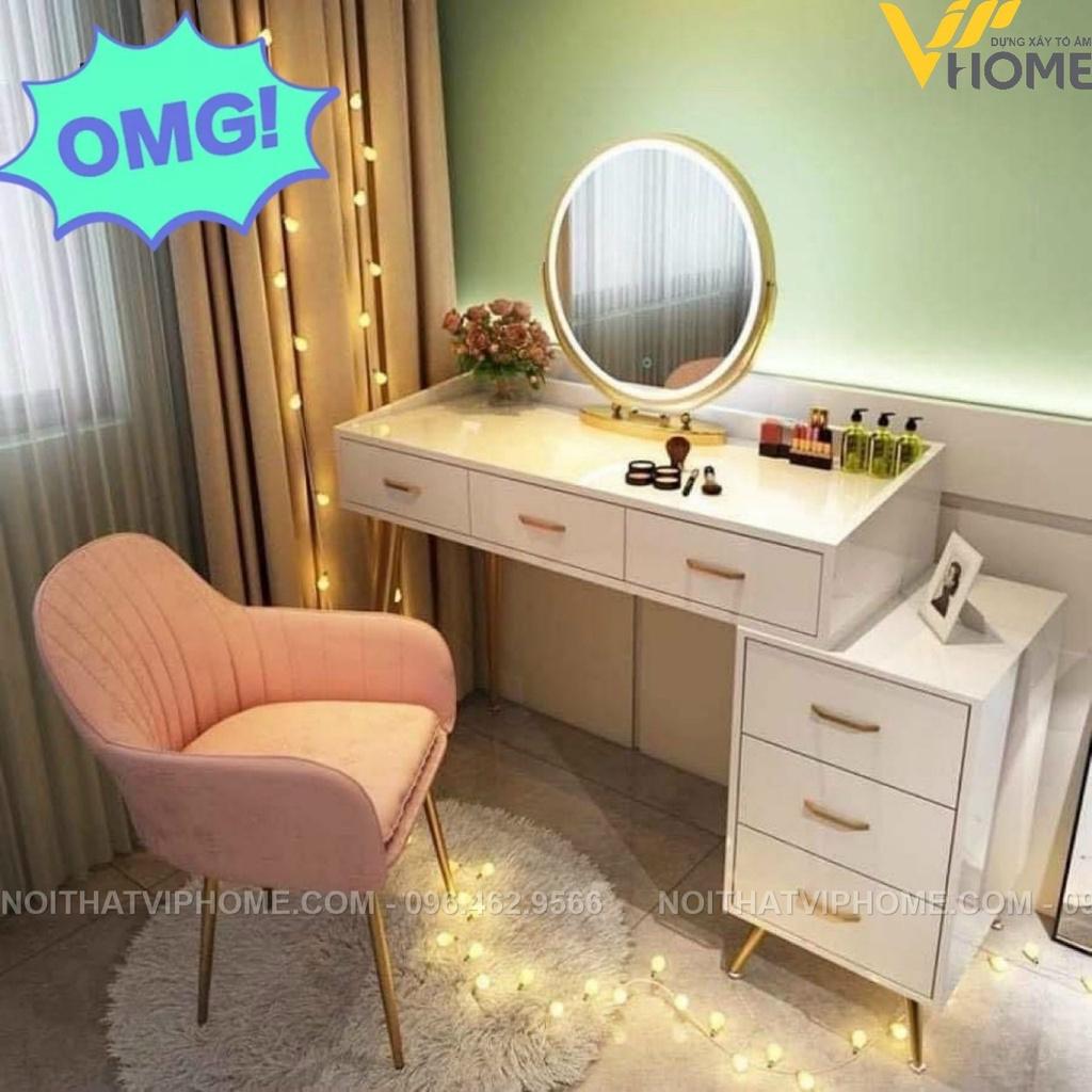 Bàn trang điểm, bàn phấn kèm gương tích hợp đèn LED kèm nút cảm ứng thông minh và ngăn kéo để đồ tện lợi BTD-00032