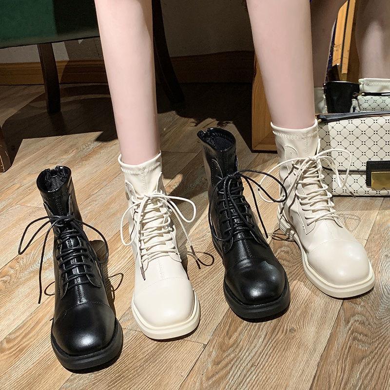 Bốt nữ buộc dây 2 kiểu đế thấp da mềm hàng QC (mã A-882