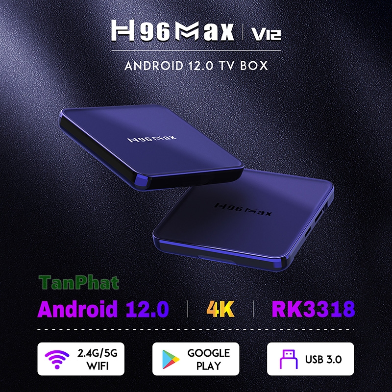 Android đầu thu H96 Max - WiFi dual 2.4/5G, Android 12, chip Rk3318, Ram 2GB bộ nhớ 16GB, Bluetooth 5.0