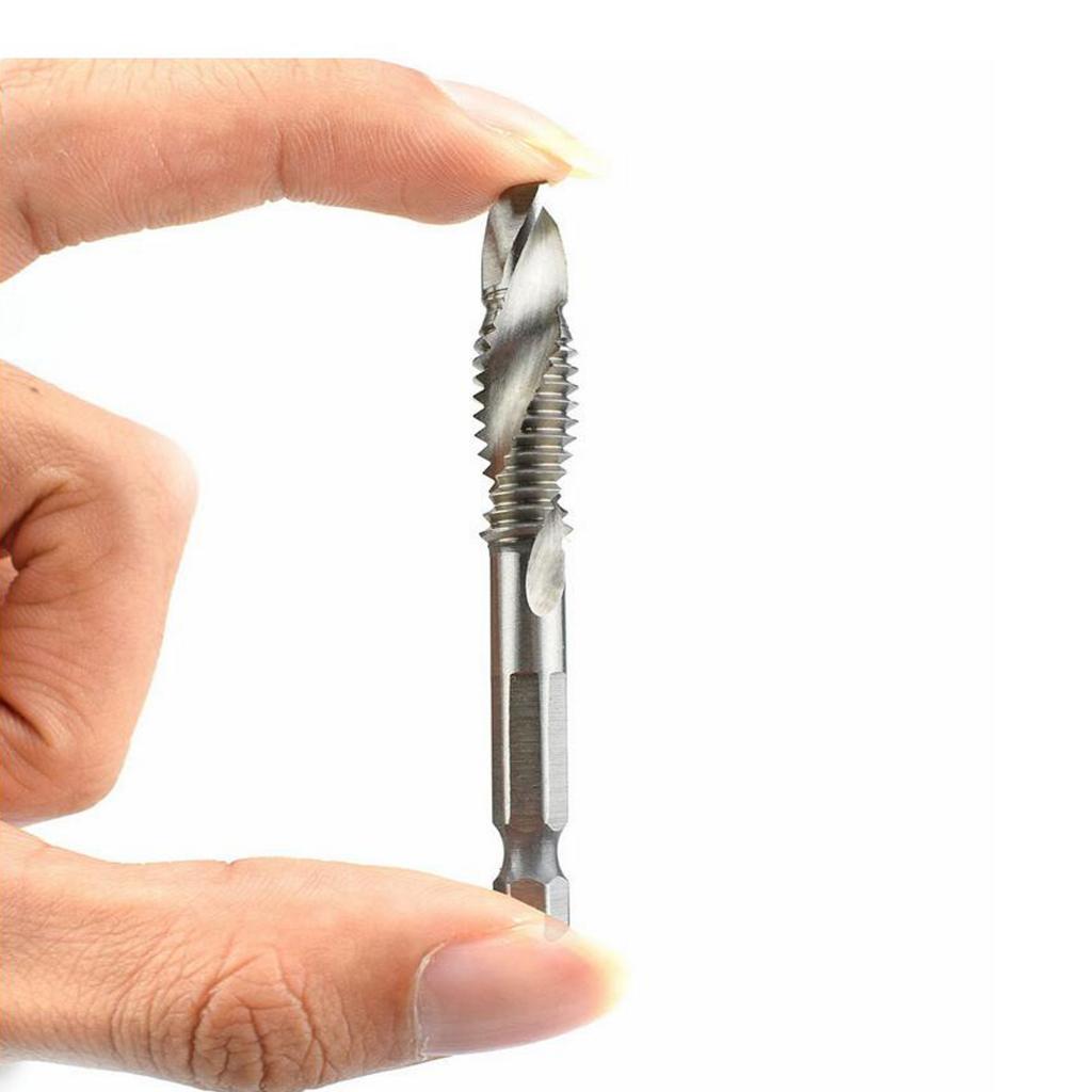 HSS 6542 Combination Drill Tap Bit Set Fractional inch 1/8'', 5/32", 3/16", 1/4", 5/16", 3/8" with 1/4” Hex Shank Spiral Flute Tapping Tool
