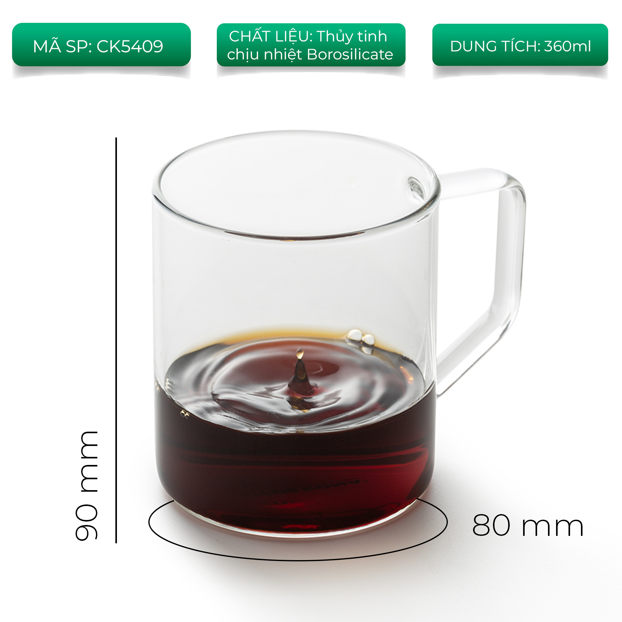 Ly thủy tinh uống trà cà phê 360ml CAFE DE KONA