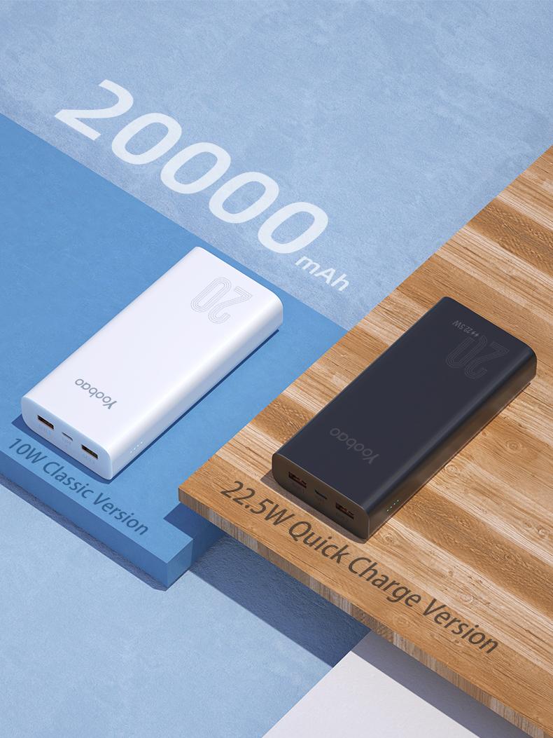 Pin sạc dự phòng 20000mAh C20Q Yoobao PD 20- 22,5W- Dùng cho IP 11,12, Huawei,... -Thiết kế hiện đại HÀNG NHẬP KHẨU