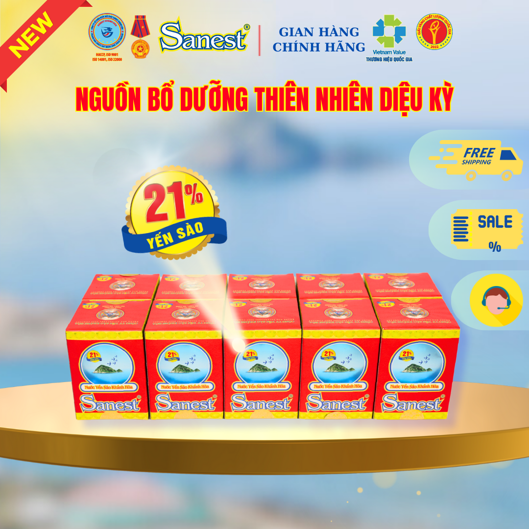 NEW [Combo 10 lọ] Nước Yến sào Khánh Hòa Sanest 21% - Có đường