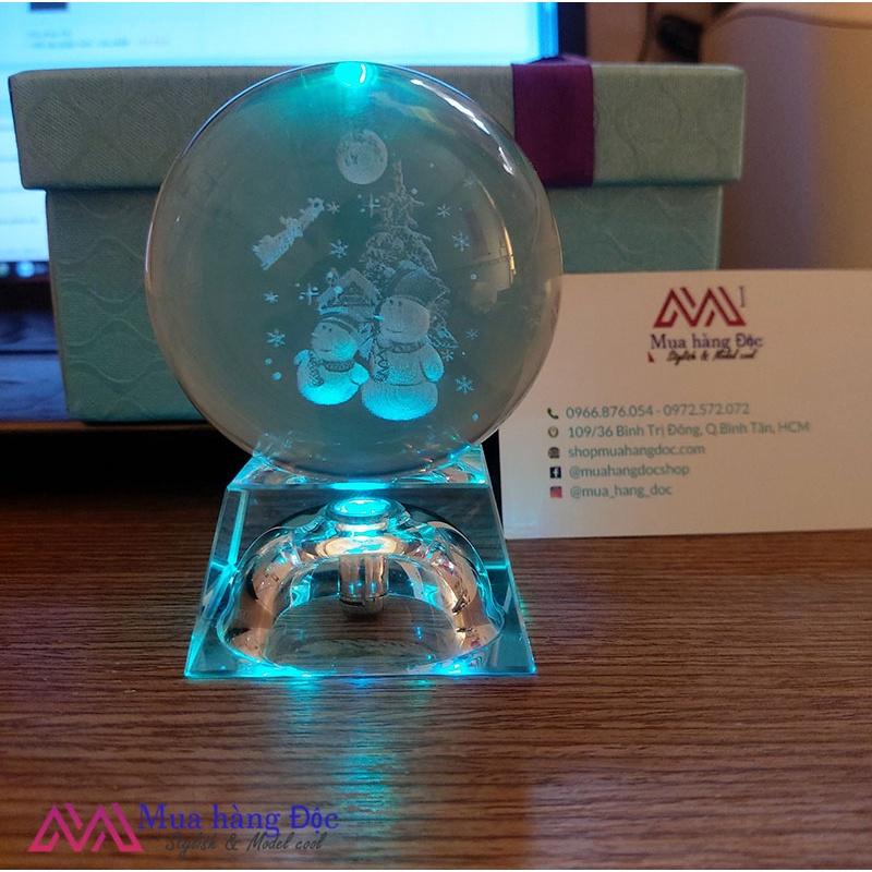 Bộ quà tặng giáng sinh 2021 Quả cầu pha lê đèn led 3d người tuyết giáng sinh