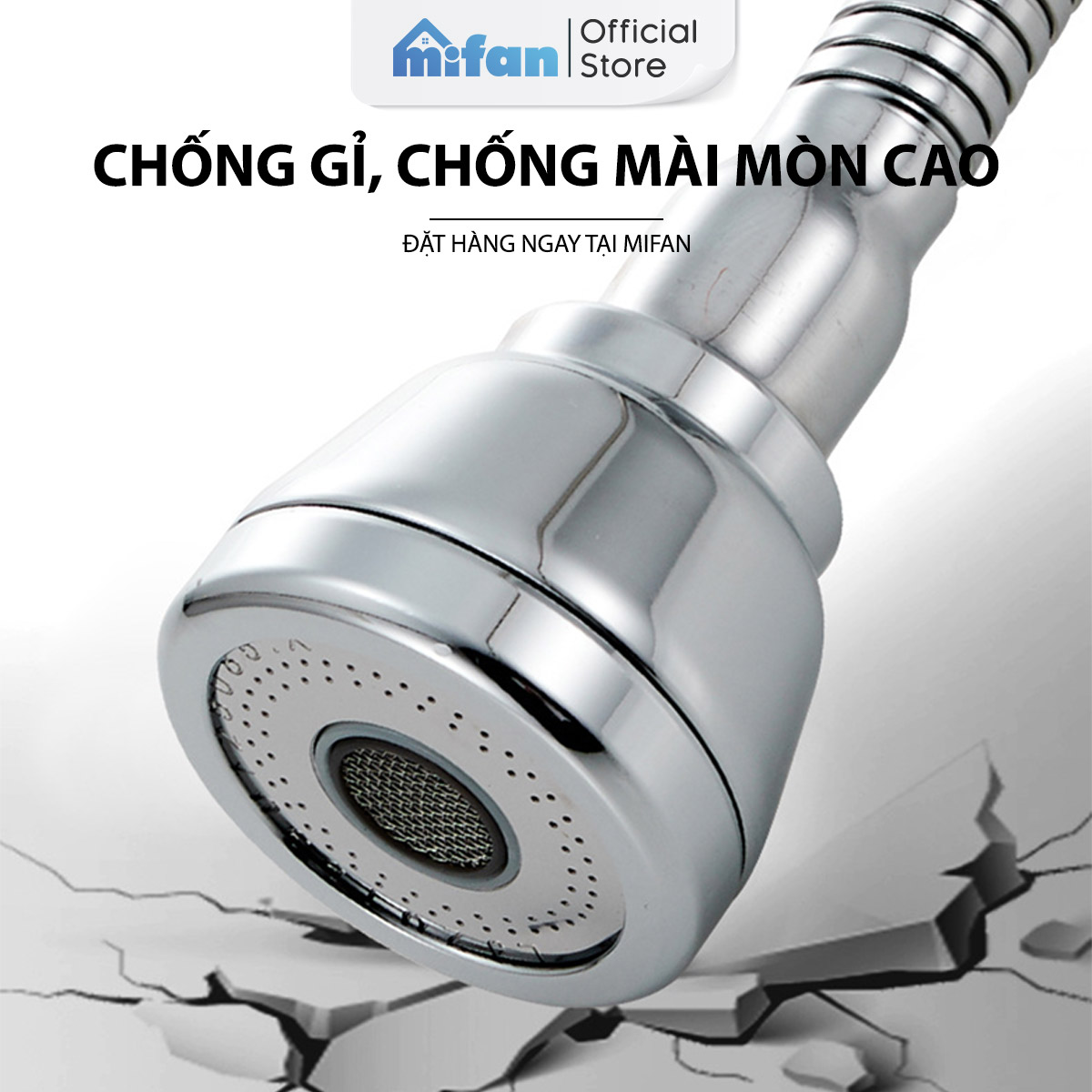 Đầu nối vòi rửa bát tăng áp đồng thau inox 304 cao cấp Mifan - Xoay 360 độ, 3 chế độ nước cực mạnh, sục khí chống bắn toé - Bồn rửa chén nhà bếp