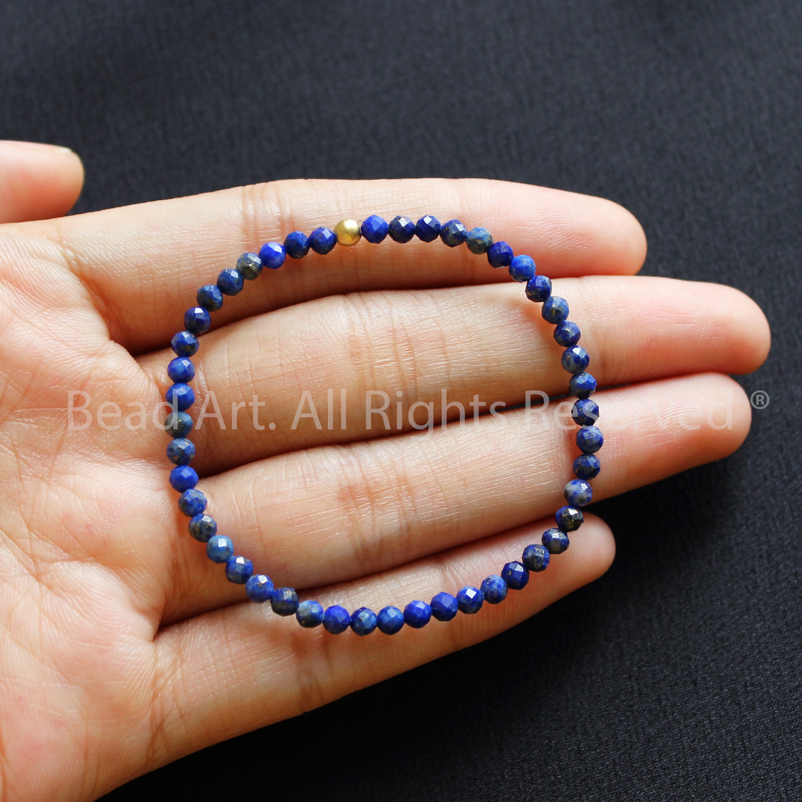 Vòng Tay 3MM Đá Lapis Lazuli Xanh Dương Giác Cắt Thiên Nhiên Size Mini, Vòng Tay Phong Thuỷ, Chuỗi Hạt, Mệnh Thuỷ, Mộc - Bead Art
