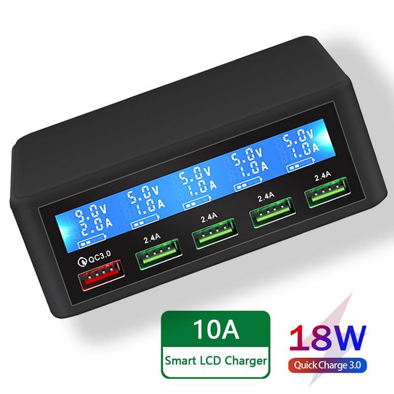 Đế Sạc Nhanh Để Bàn 40W 5 Cổng USB 3.0 Có Đèn LED Cho iPhone X 8 7 6 iPad