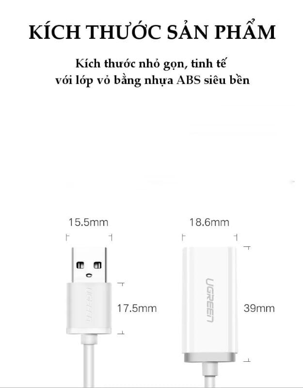 Ugreen UG30712US206TK 15CM màu Trắng Bộ chuyển USB 2.0 sang âm thanh 3.5mm - HÀNG CHÍNH HÃNG