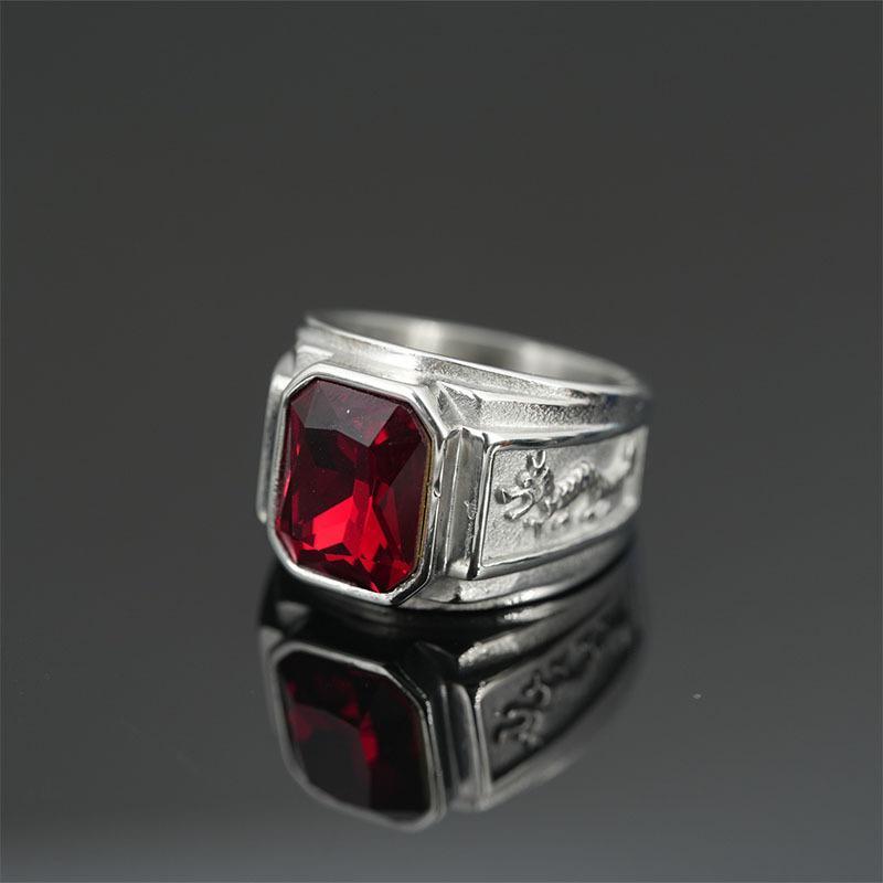 Nhẫn titan - Nhẫn nam đẹp cao cấp thép không gỉ kiểu cham rồng trangsucpt đá đỏ màu trắng PTNNA249 - SIZE 10