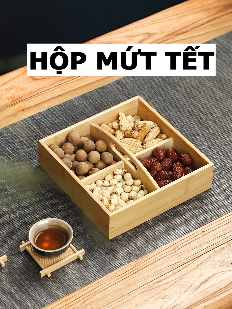 Hộp Mứt Tết Chất Liệu Gỗ, Khay Đựng Bánh Kẹo, Các Loại Hạt Hướng Dương; Nhiều Ngăn Đựng Riêng Biệt