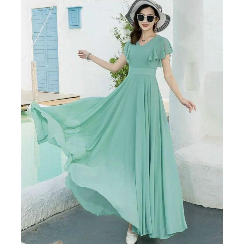 ĐẦM MAXI CỔ V CÁNH TIÊN