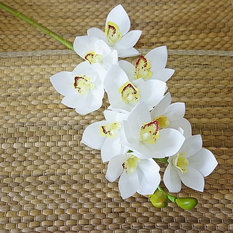 Cành hoa địa Lan giả - 1 cành - 9 bông - Nhiều loại màu sắc - Cây giả, hoa lụa Decor trang trí nhà cửa
