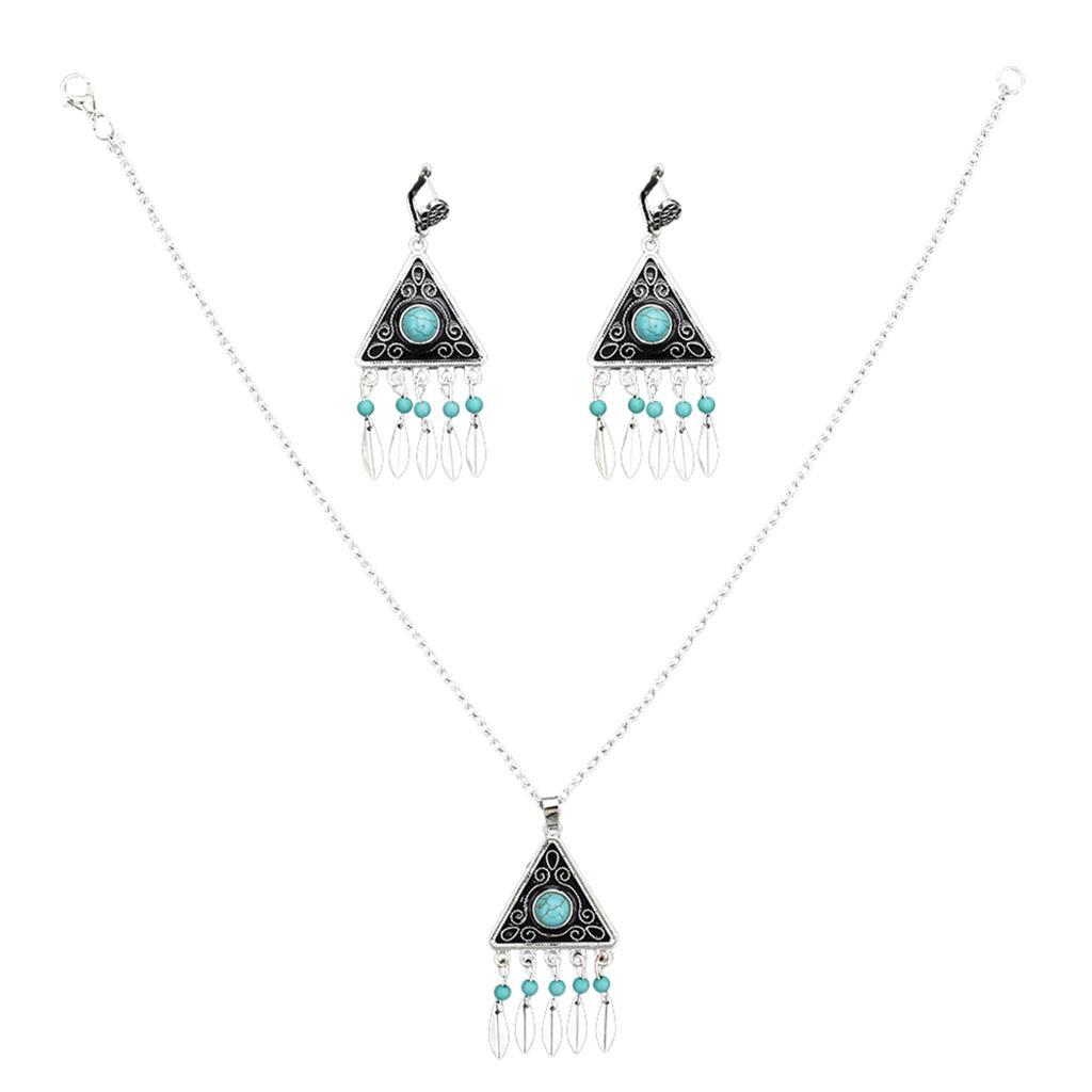 Fashion Women Jewelry Set Bohemian Tassel Pendants Necklace and Earring