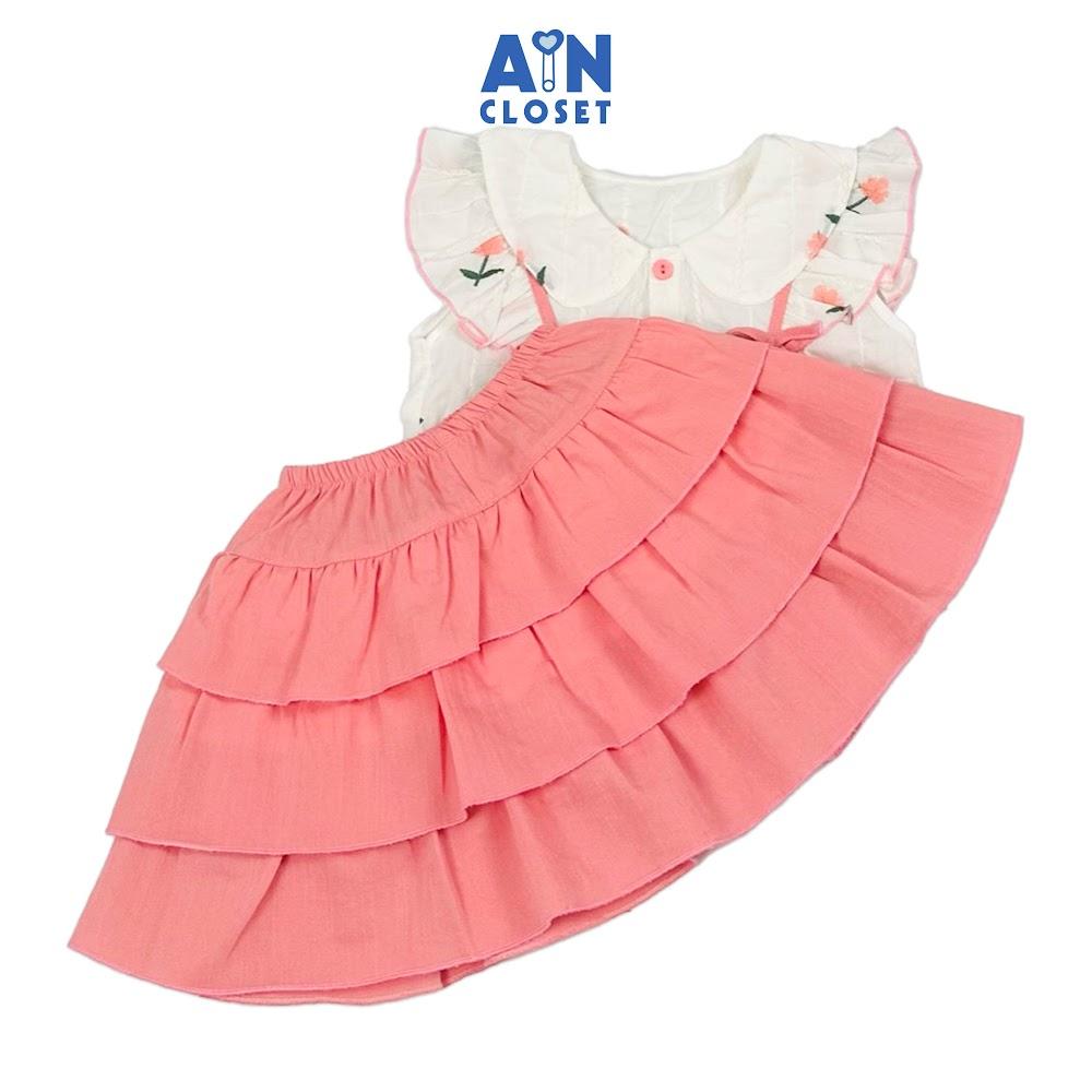Set Áo Váy bé gái họa tiết Hoa Nơ Hồng cotton thêu - AICDBGTP0SCD - AIN Closet
