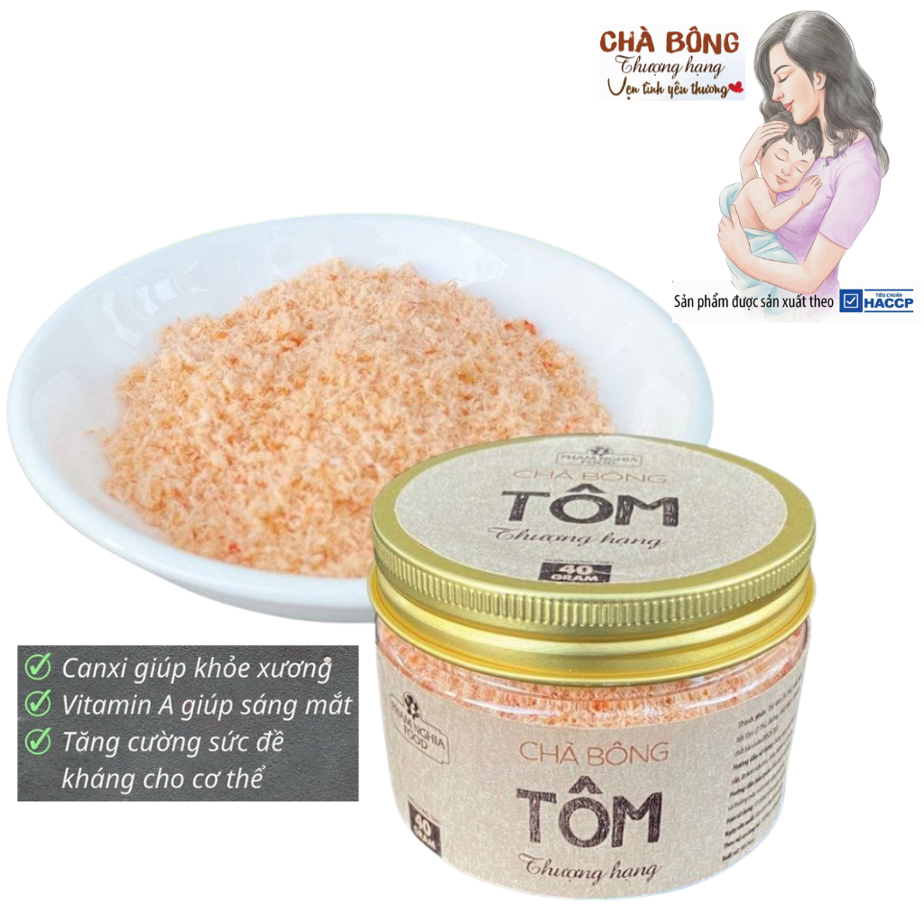 Chà bông tôm thượng hạng phamnghiafood hũ 40gr - Ruốc tôm với trên 90% thịt tôm chuẩn VietGap cho bé dinh dưỡng, cho mẹ nhàn tênh