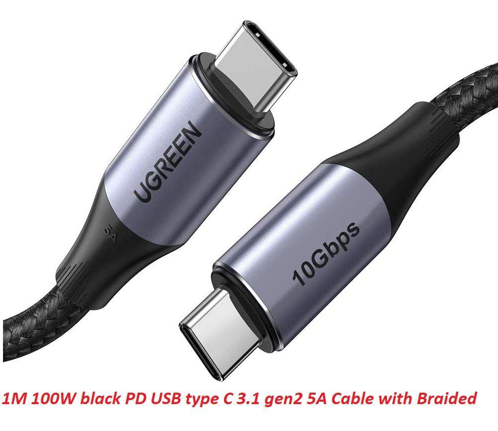 Ugreen UG80150US355TK 1M 100W 5A màu đen sạc siêu nhanh hỗ trợ PD cáp USB type C 3.1 gen2 chống nhiễu - HÀNG CHÍNH HÃNG