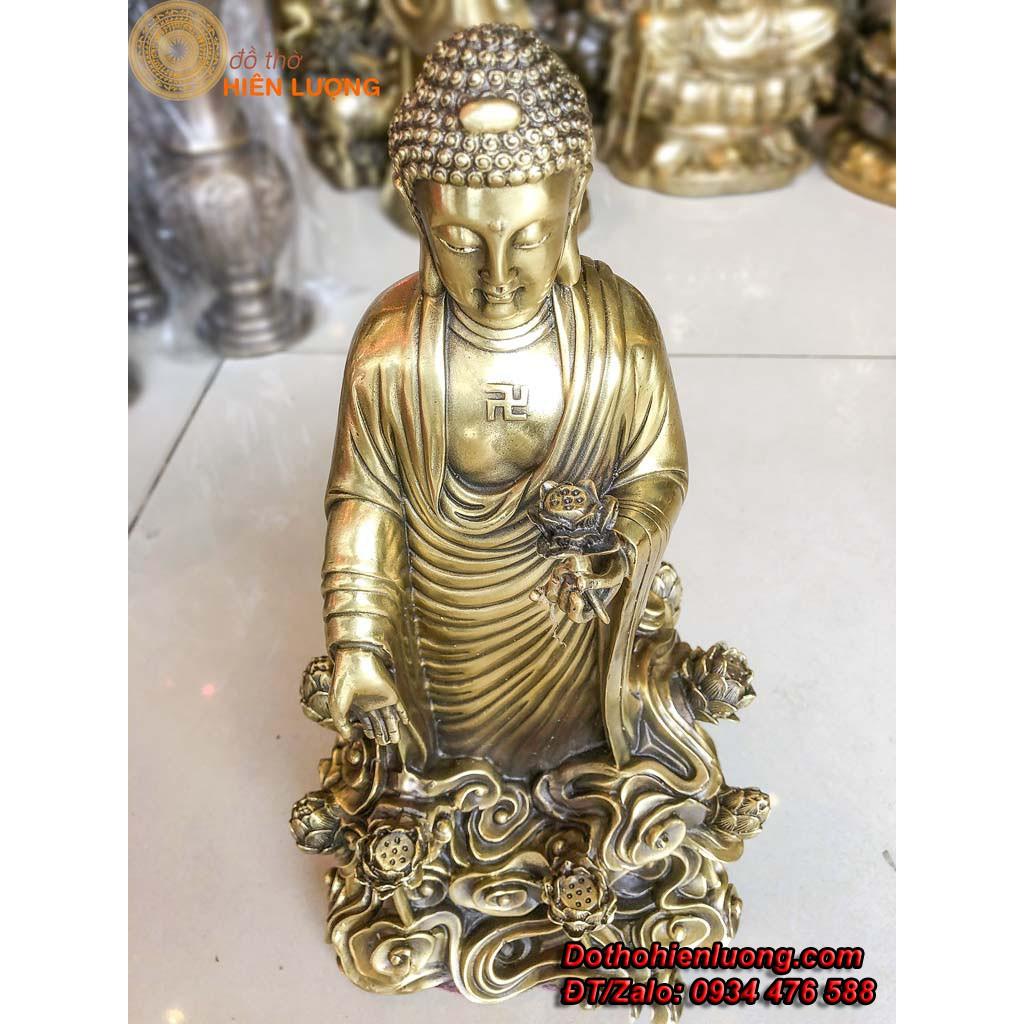 Tượng Phật Tổ A Di Đà Tọa Đài Sen Bằng Đồng Cao 40cm