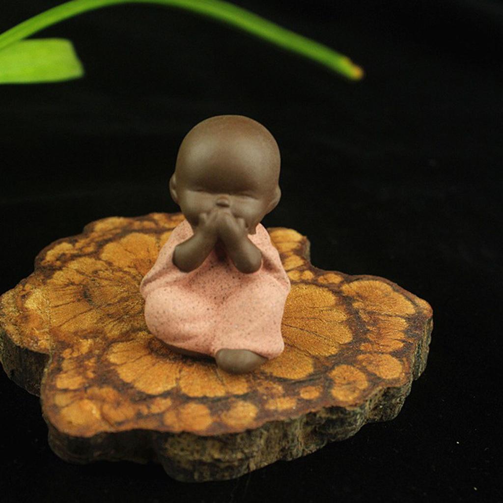 2xCeramic Small Buddha Statue Monk Figurine Tea Pet Decorative Ornaments Red