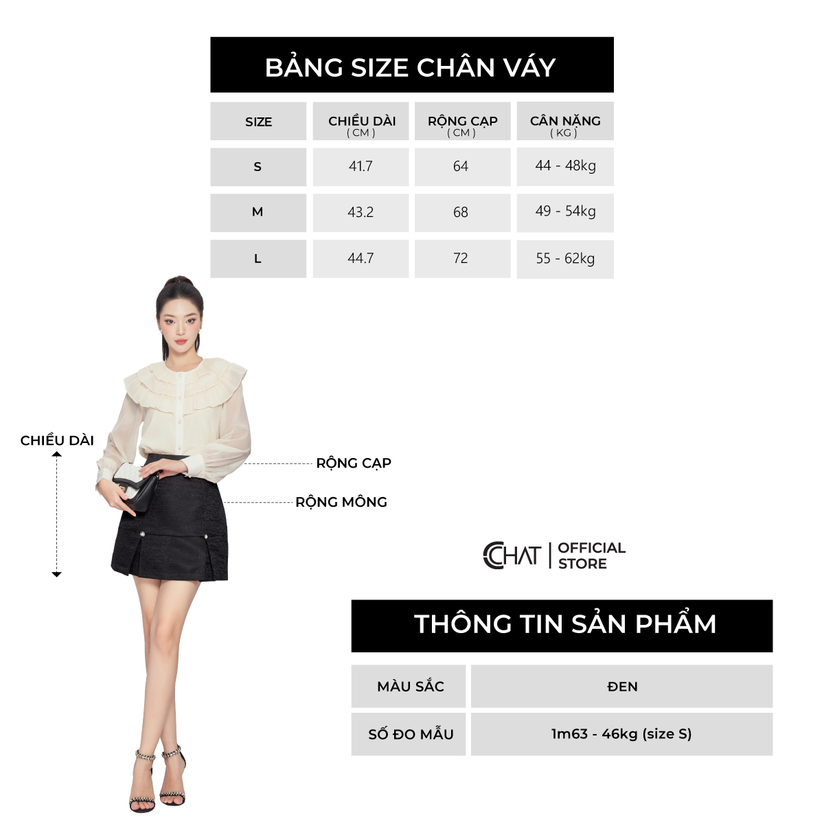 Chân Váy  Dáng Ngắn Chữ A Can Gấu Chất Tafta Cao Cấp Mềm Mịn 13CNB2009AT