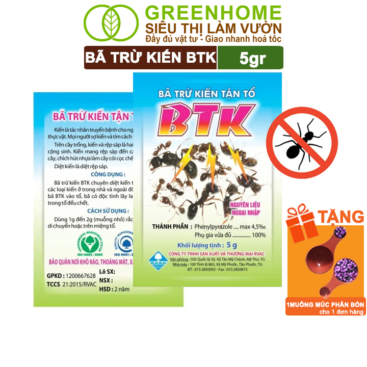 Thuốc Diệt Kiến Tận Ổ Greenhome, BTK, Gói 5gr, Hiệu Quả Cao, Dễ Sử Dụng, Tác Dụng Lâu Dài, Diệt Các Loại Kiến