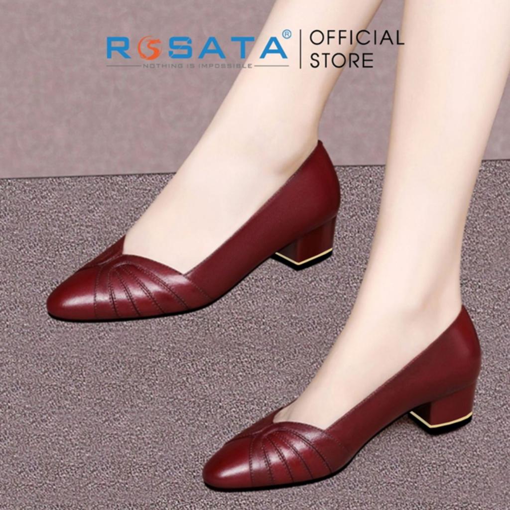 Giày búp bê ROSATA RO462 mũi nhọn êm chân gót vuông cao 4cm xuất xứ Việt Nam - Đen
