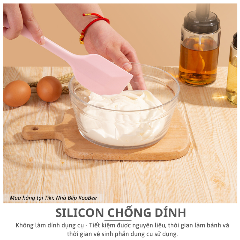 Phới trộn bột spatula silicon chịu nhiệt, đúc liền dùng để đánh bột, vét kem, đảo lật thức ăn KooBee