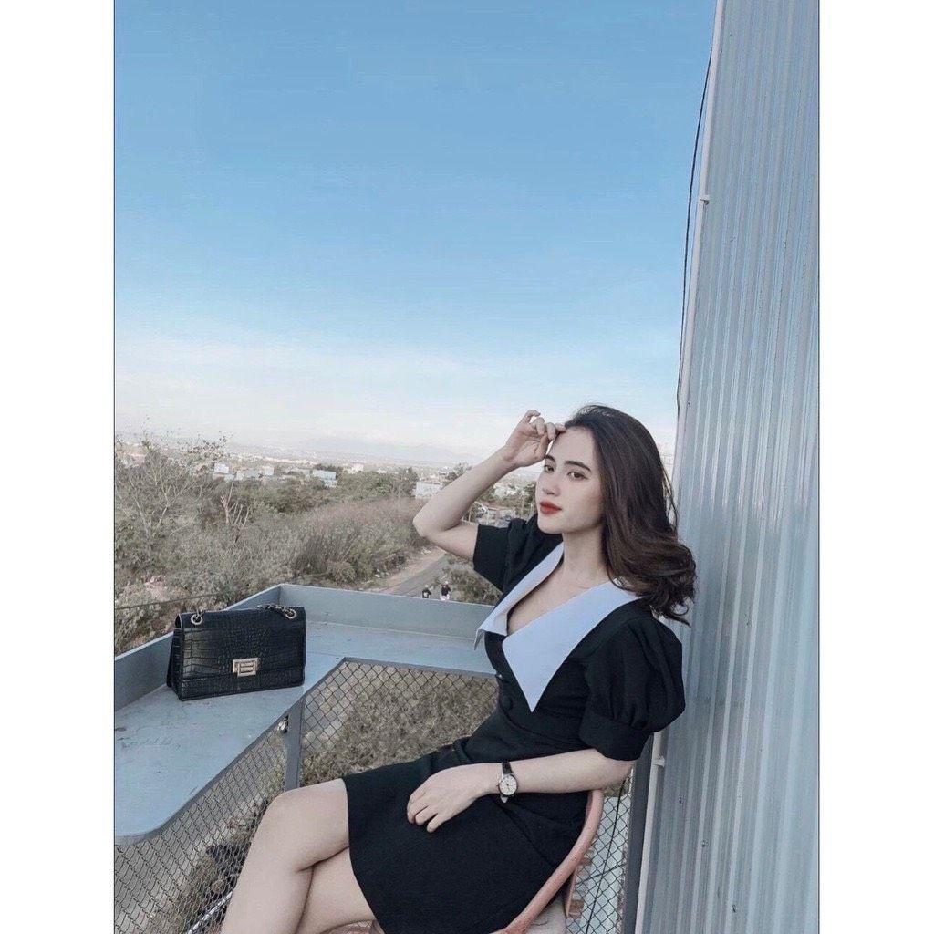 Đầm Xoè Đen Phối Cổ Sen Xinh, Style Nhẹ Nhàng Thanh Lịch