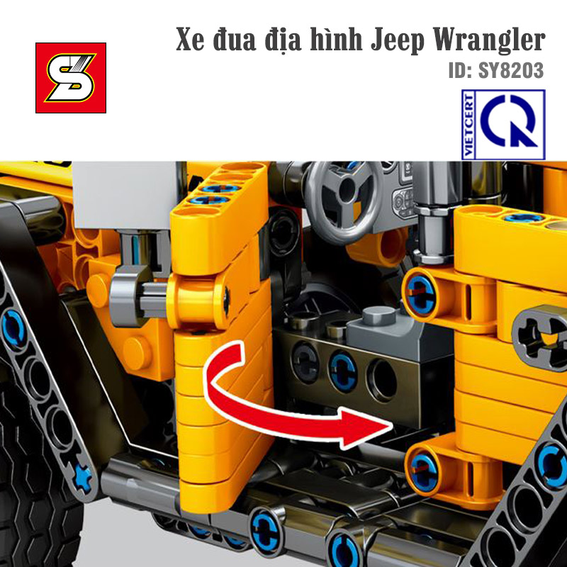 Đồ chơi lắp ghép, xếp hình Xe đua địa hình Jeep Wrangler SY BLOCK SY8203 mô hình kéo cót chạy đà