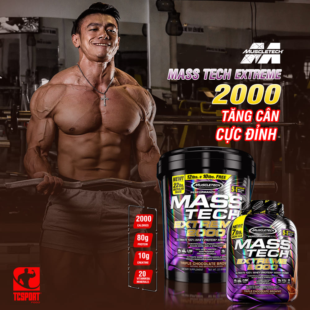 Sữa tăng cân MASS TECH EXTREME 2000 của MuscleTech hương chocolate thùng 10kg