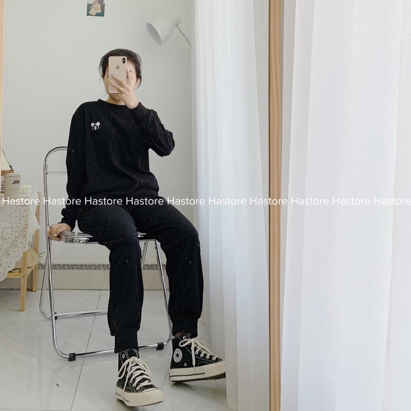 Set nỉ tăm thêu gấu màu đen