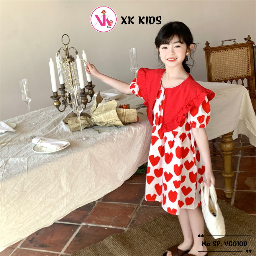 Váy thô bé gái hoạ tiết kute chất thô màu đỏ MIXI KIDS VG010D