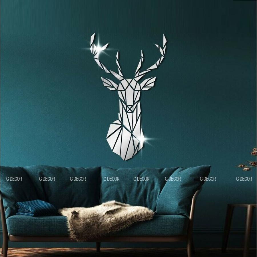 Decal dán tường 3D dạng gương hình đầu hươu làm bằng Acrylic dùng để trang trí nội thất, nhà cửa, decor phòng khách, spa