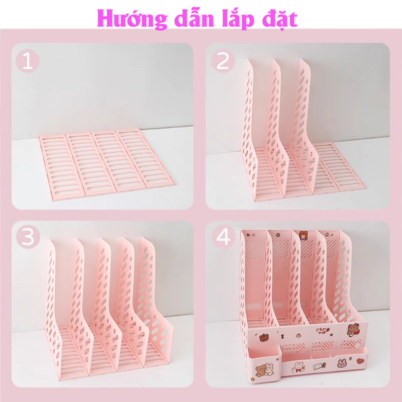 Kệ Sách Để Bàn Học 4 Ngăn Sticker -Khay Đựng Tài Liệu Văn Phòng A4 Lưu Trữ Sách Vở Văn Phòng Phẩm- Giá Sách Để Bàn Cao Cấp - Kệ Đựng Tài Liệu Văn Phòng Decor Bàn Học Tặng Kèm Nhãn Dán