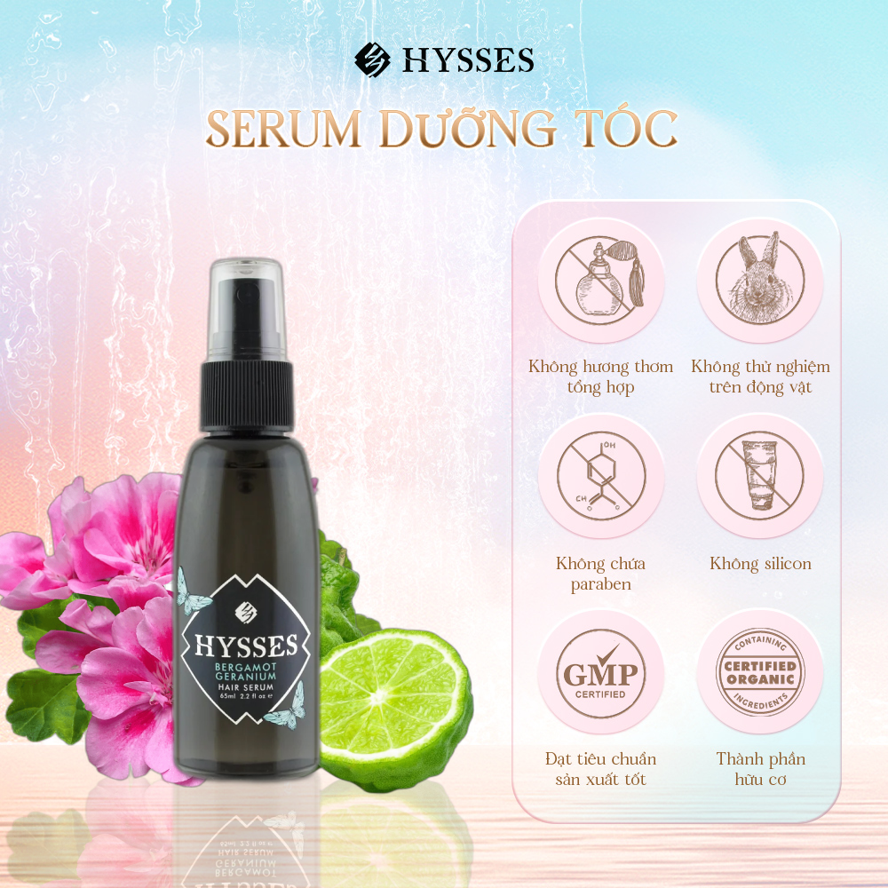 Tinh Chất Dưỡng Tóc Cao Cấp Hysses Hair Serum Dành Cho Tóc Xoăn Cứng, Xơ Rối, Dưỡng Ẩm Phục Hồi Tóc, Giữ Màu Tóc Lâu Dài Với Tinh Dầu Cam Bergamot & Hoa Phong Lữ Hữu Cơ Tự Nhiên