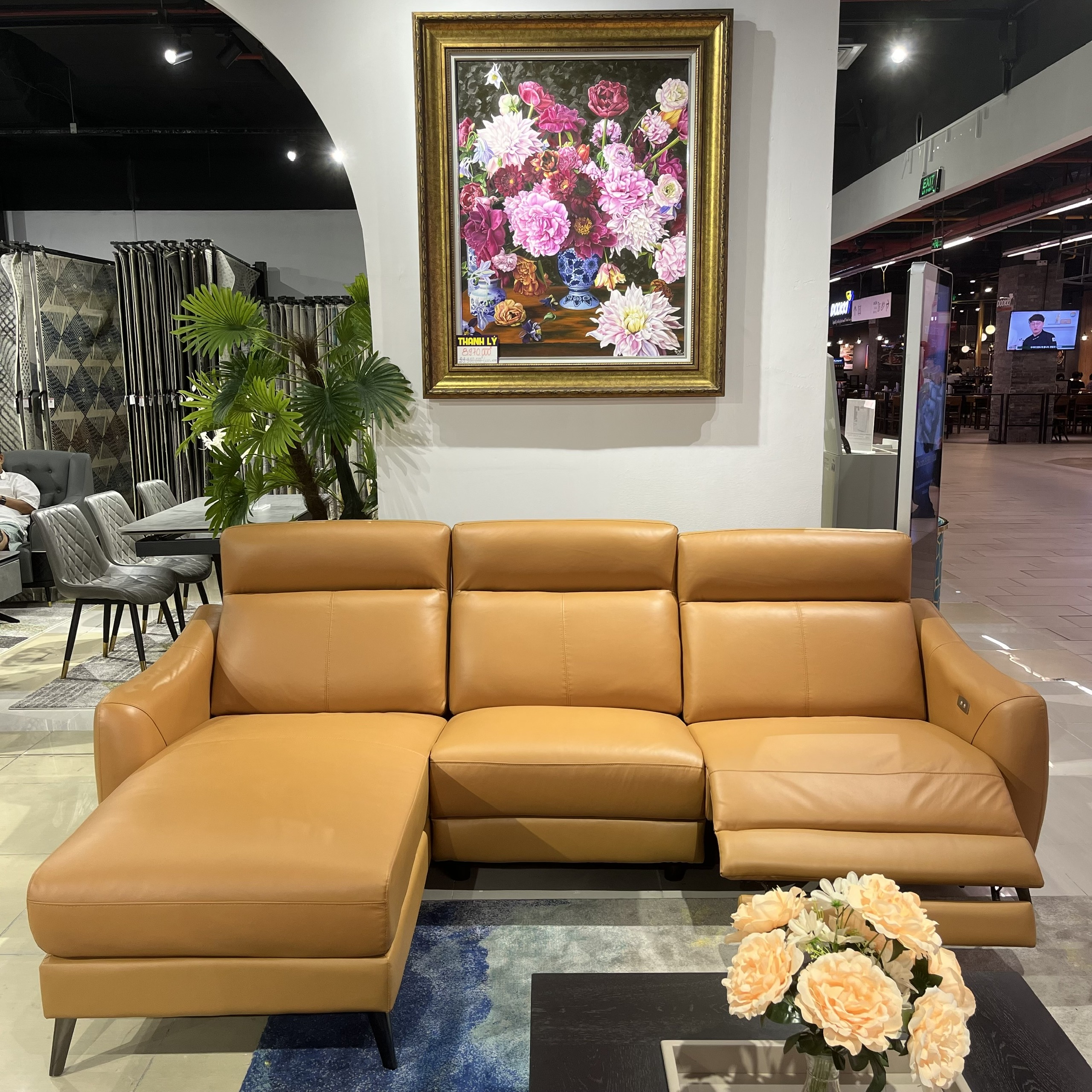 Sofa Thư Giãn Chữ L 2m6 Da Bò Tiếp Xúc YB919 - 8019 Cam Apricot