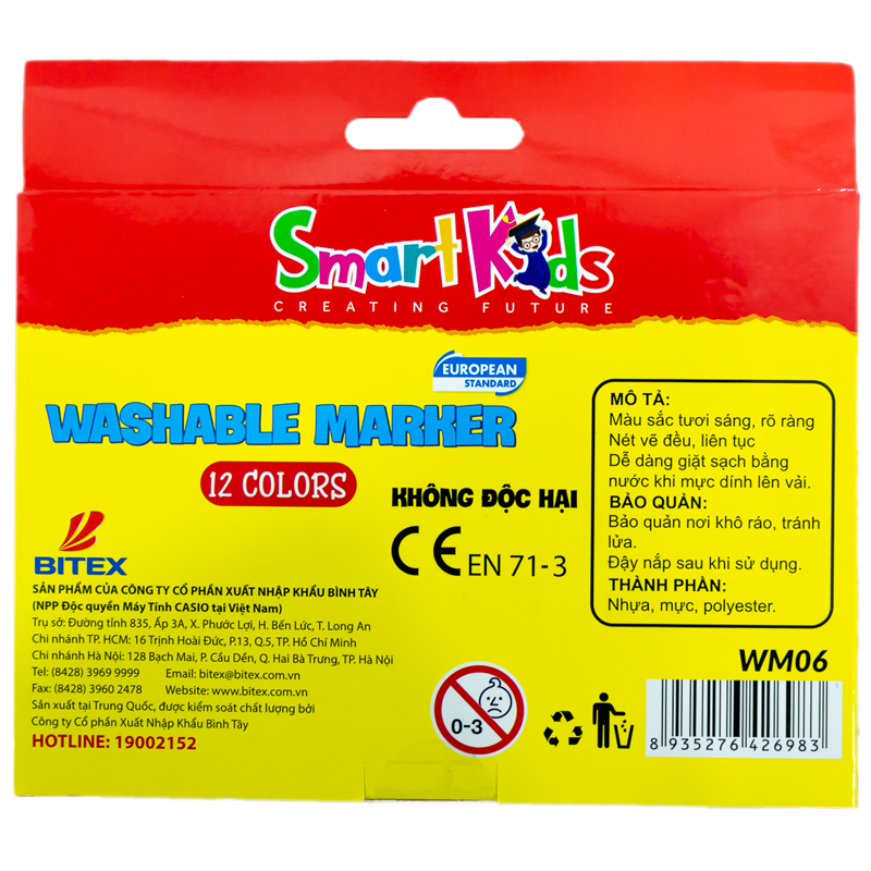 BÚT LÔNG MÀU 2 ĐẦU RỬA ĐƯỢC - SMART KIDS WM06 (12 màu/hộp)