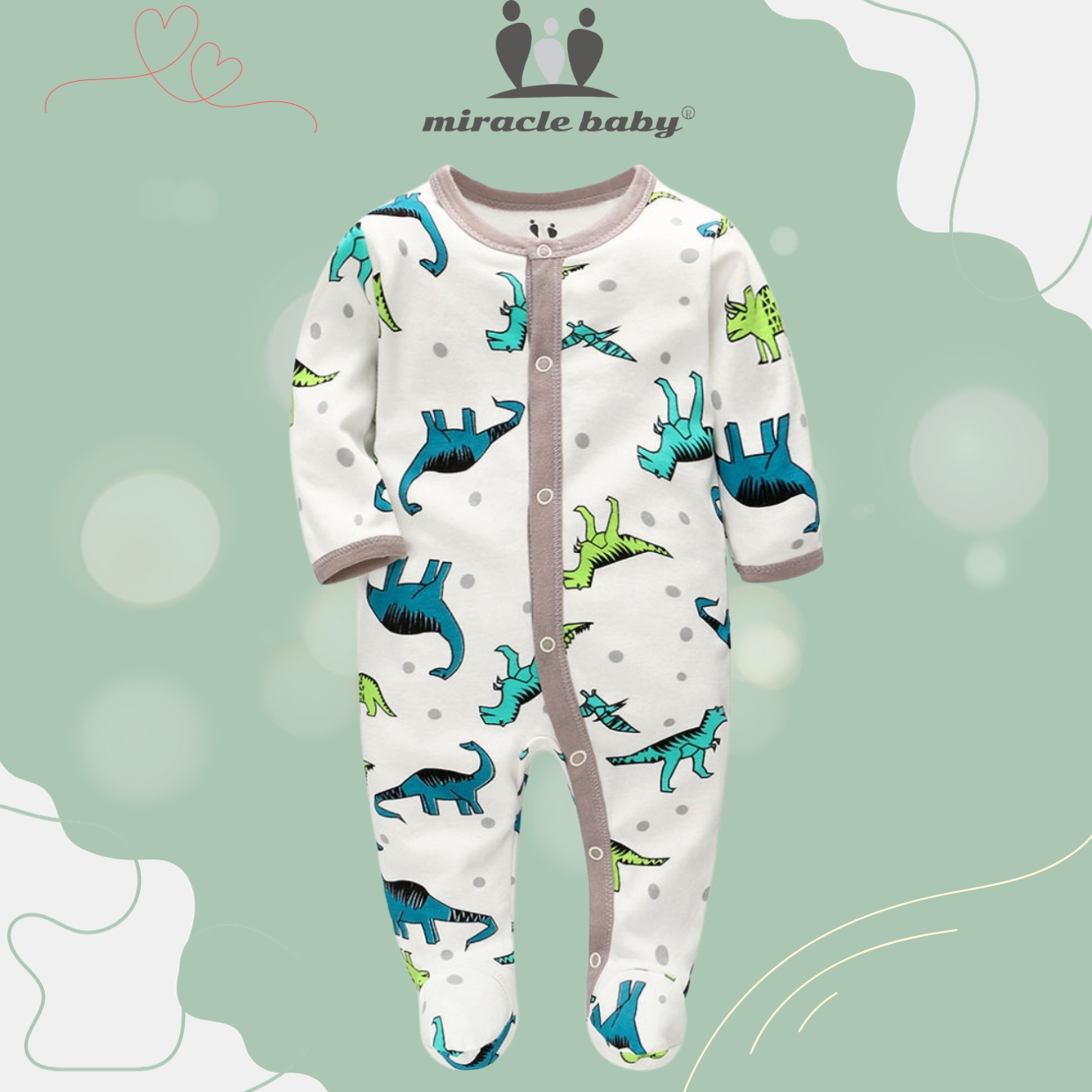 Jumpsuit/Bodysuit Tay Dài chất liệu 100% cotton Miraclebaby cho Bé Trai, Bé Gái (Từ 1-2 tháng, 2-4 tháng, 5-7 tháng)