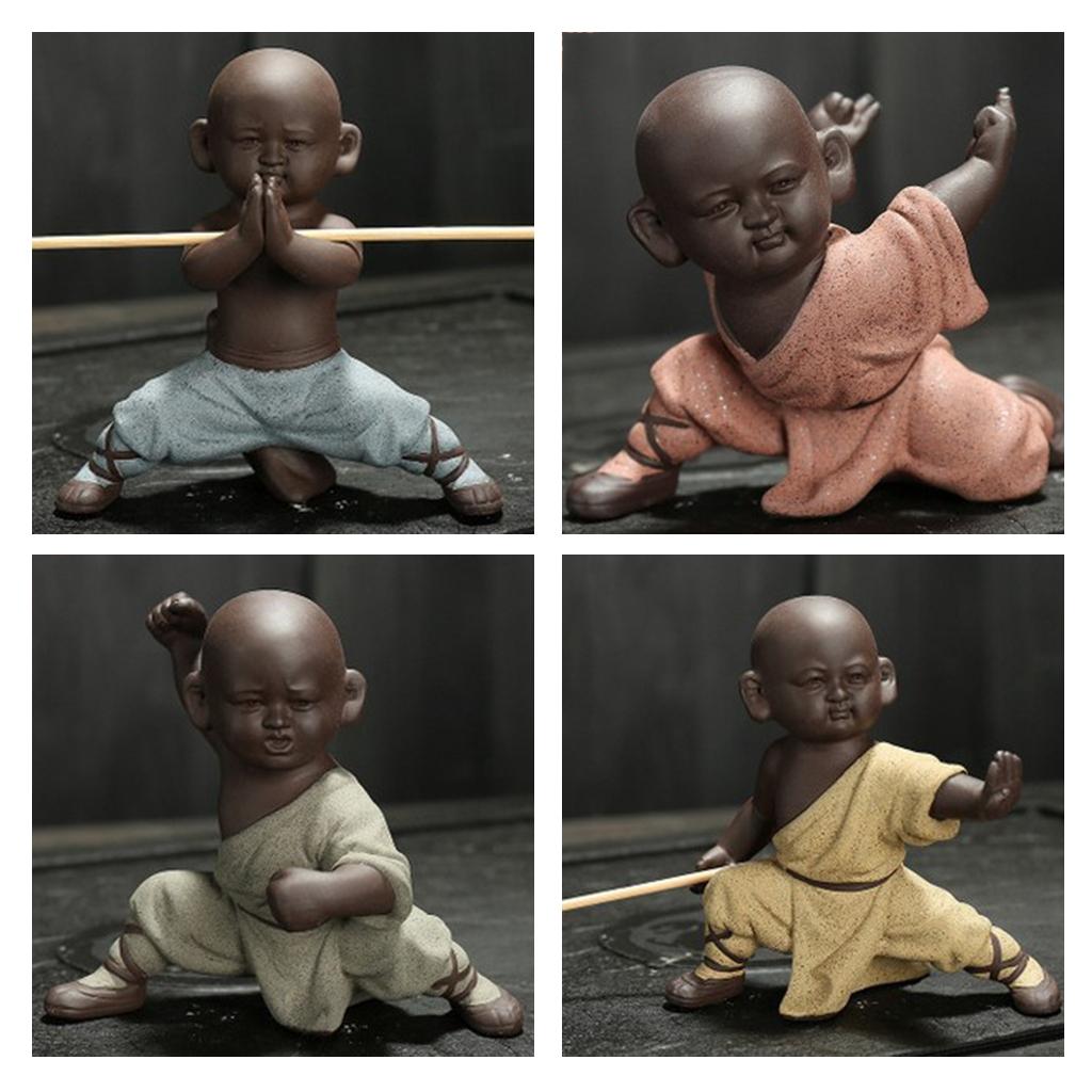 Ceramic Small Buddha Statue Kungfu Small Monk Figurine Tea Pet Decorative Ornaments