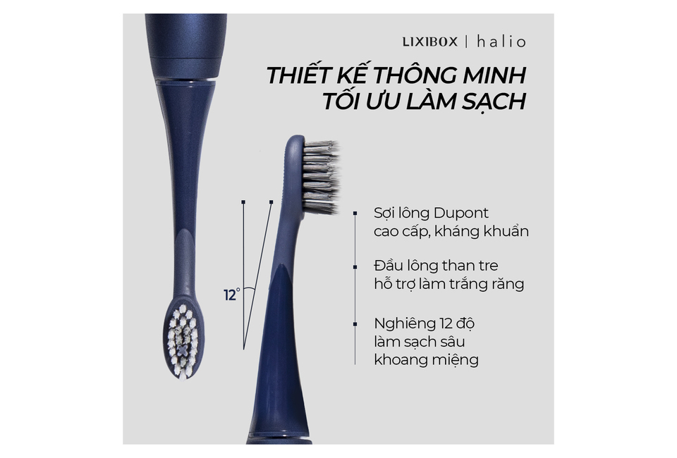 Combo Bàn chải đánh răng điện Halio Toothbrush - Midnight Blue &amp; 2 set đầu bàn chải thay thế