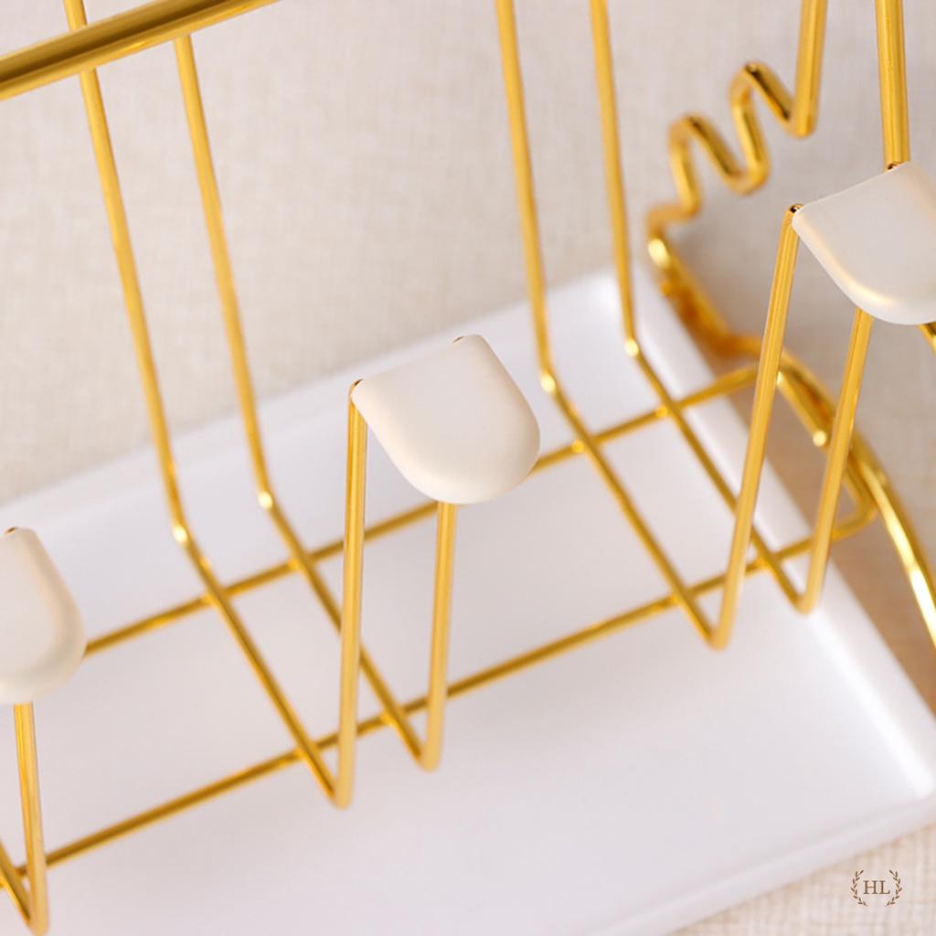Úp cốc Decor có khay hứng nước và núm chống trơn | Úp ly Inox Vàng Gương Hoàng Kim kiểu dáng Tháp EiFFel độc đáo cao cấp