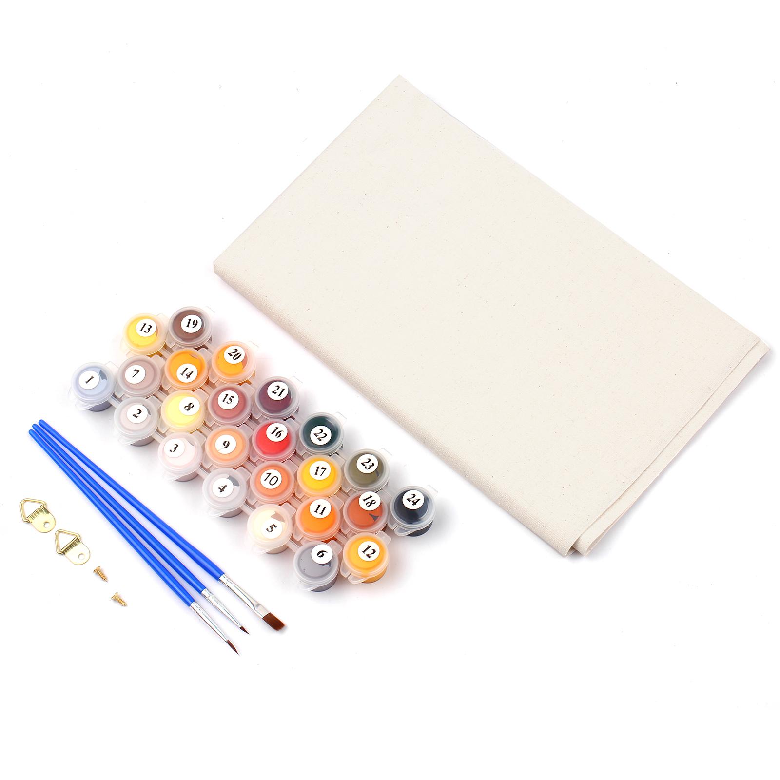 Bộ tranh sơn dầu không khung DIY bao gồm 3 cọ vẽ và 1 bộ bột màu thân thiện với môi trường