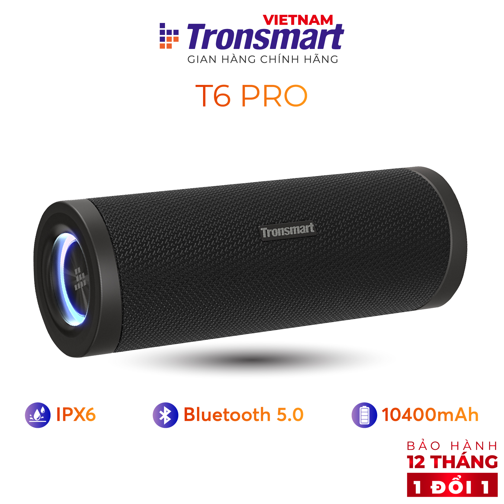 Loa Bluetooth Tronsmart T6 Pro 45W Chống nước IPX6 Ghép nối 2 loa - Hàng chính hãng