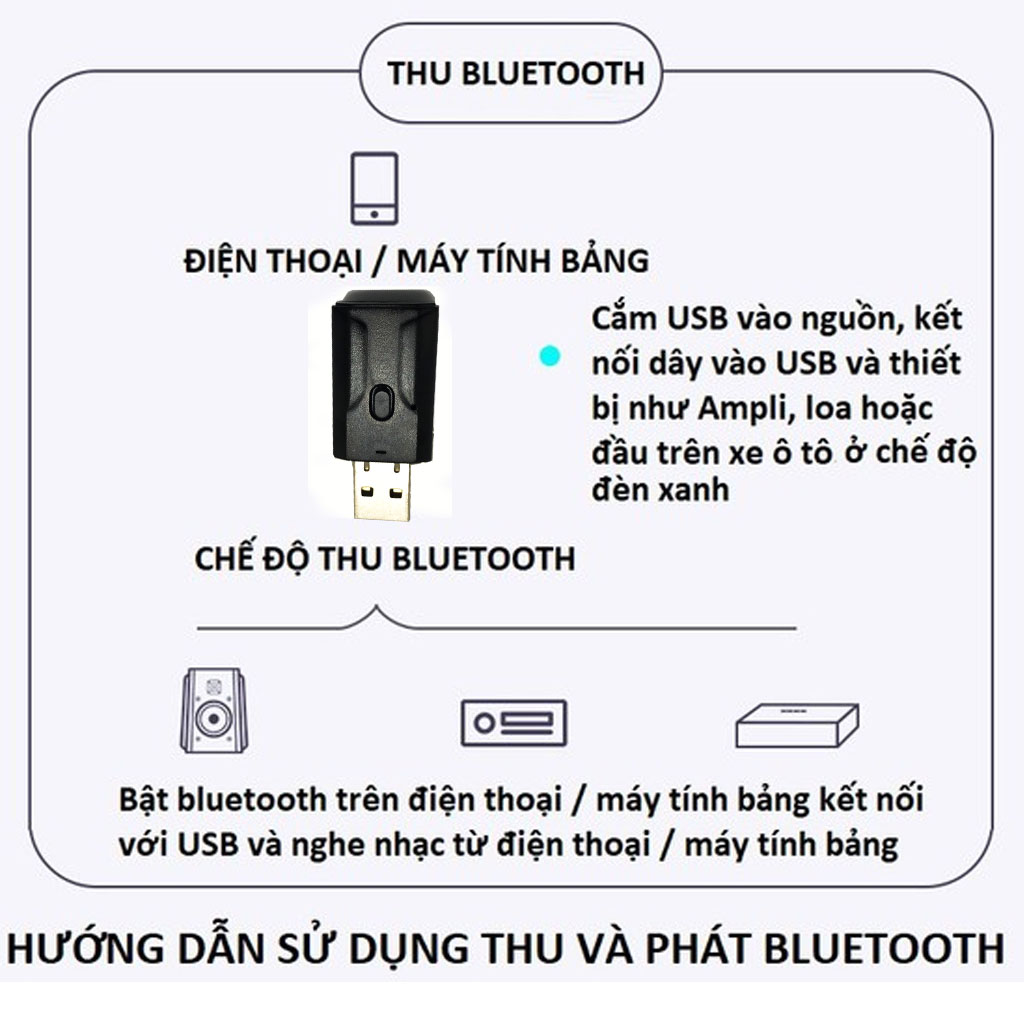 Thiết Bị Thu Phát Nhạc Không Dây VINETTEAM Usb Bluetooth 5.0 Âm Thanh Đa Chức Năng Jack 3.5mm Cho Loa Ô Tô Tai Nghe Bluetooth -Hàng Chính Hãng