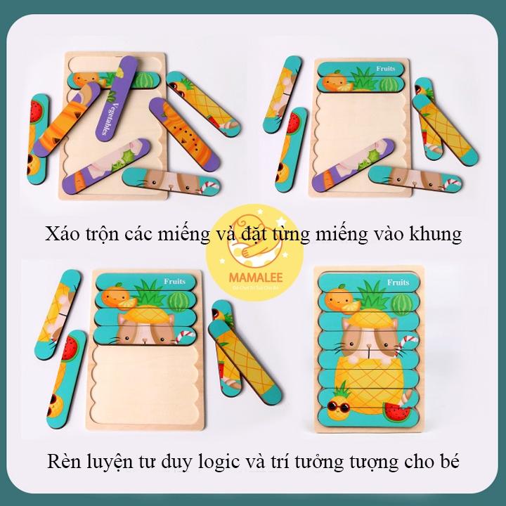 Đồ Chơi Ghép Hình Que Kem Gỗ In 2 Mặt - Phát Triển Tư Duy Cho Trẻ 1-3 tuổi - Đồ Chơi Giáo Dục Montessori