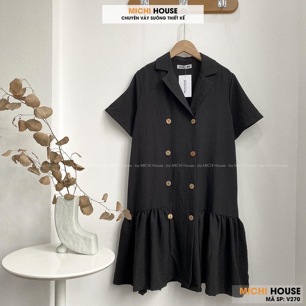 Váy Suông Đuôi Cá Cổ Vest Công Sở MICHI House Đầm Đũi Thiết kế Dáng Xuông Xòe Rộng Freesize V270