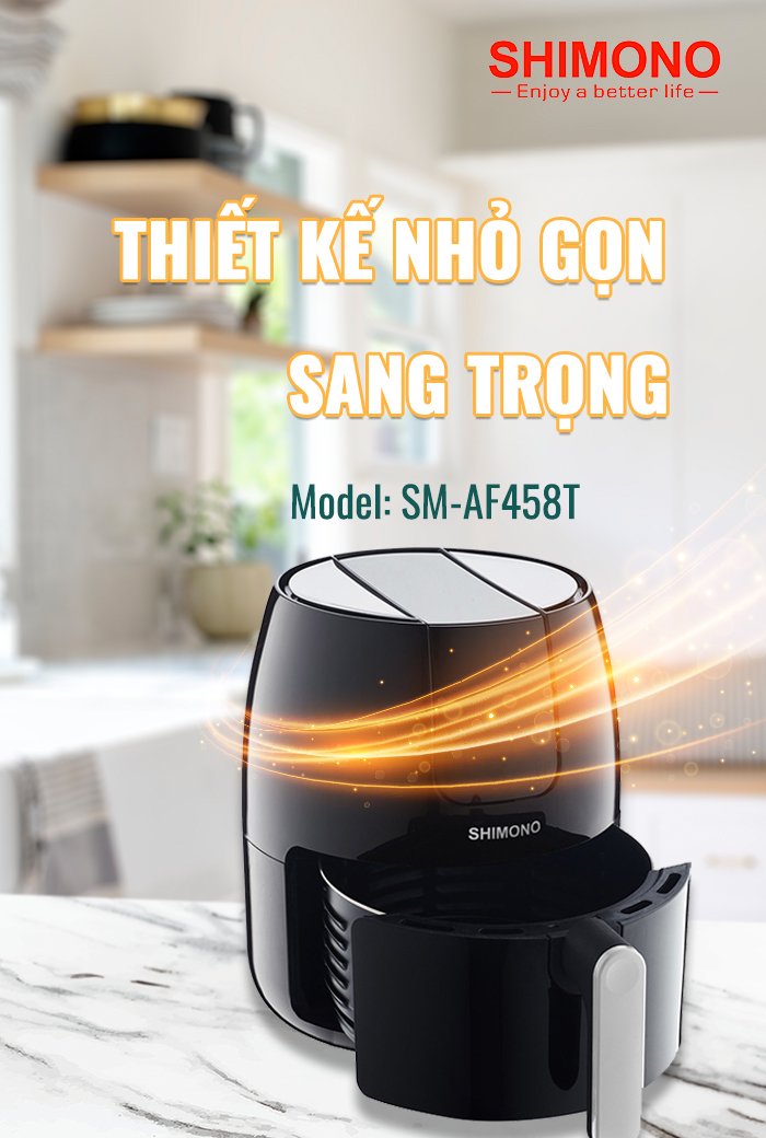 Nồi Chiên Không Dầu Shimono SM-AF458T 4,5L 1500W Cao Cấp Tiêu Chuẩn FDA Hoa Kỳ, LFGB Đức Tặng Kèm Trọn Bộ 9 Phụ Kiện Hàng Chính Hãng