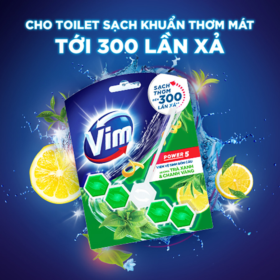 Combo 9 Viên Tẩy Bồn Cầu Vim Power 5 Sạch Khuẩn Thơm Mát (55g/viên ) Hương Chanh