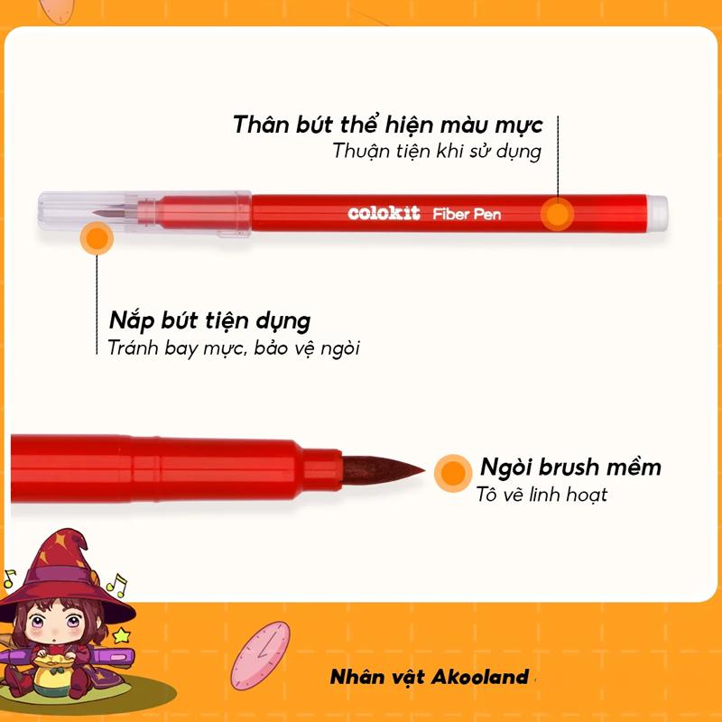 Hộp 12 Bút Lông Màu Ngòi Brush Rửa Được - Nhân Vật Akooland Thế Giới Học Cụ Thần Kỳ - Colorkit SWM-C010/AK